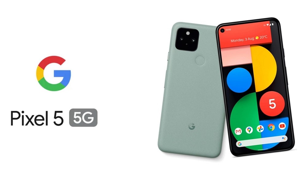 Render oficial del diseño frontal y dorsal del Google Pixel 5.