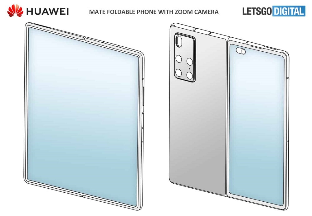 Diseño frontal y dorsal patentado del Huawei Mate X2.