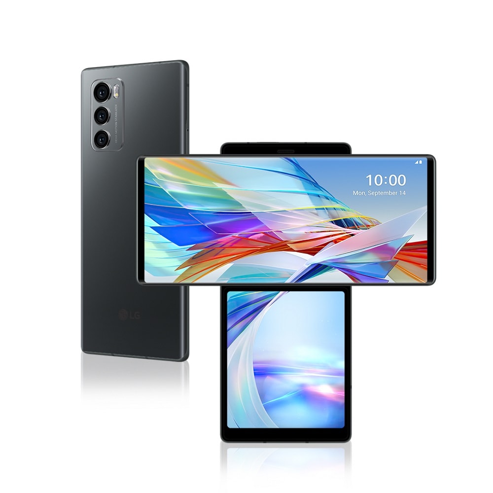 Render oficial del diseño frontal y dorsal del LG Wing.