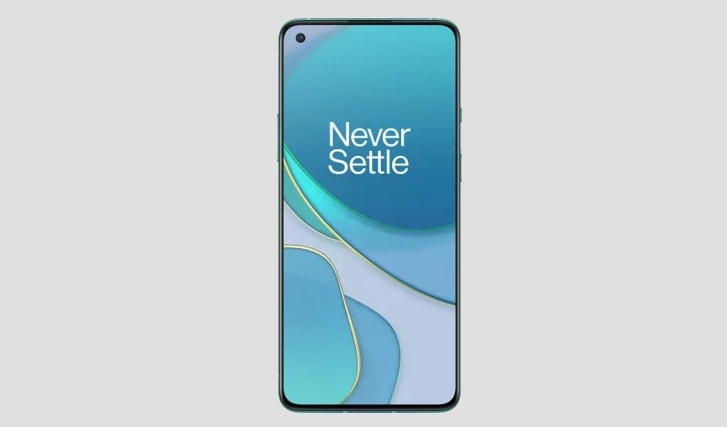 Render filtrado del diseño frontal del OnePlus 8T.