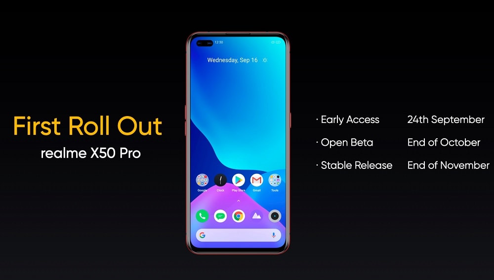 Infografía de distribución de Realme UI 2.0 revela que primero llegará para el Realme X50 Pro 5G.