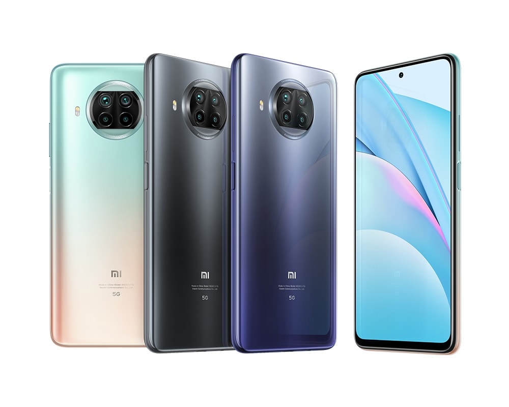 Render oficial del diseño frontal, dorsal y lateral del Xiaomi Mi 10T Lite.