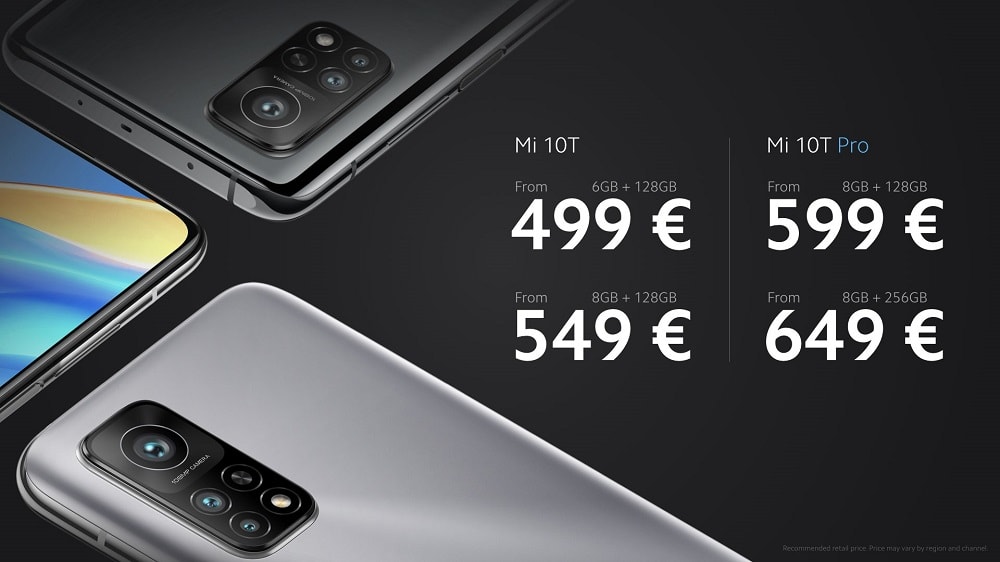 Precios oficiales de los Xiaomi Mi 10T y Xiaomi Mi 10T Pro.