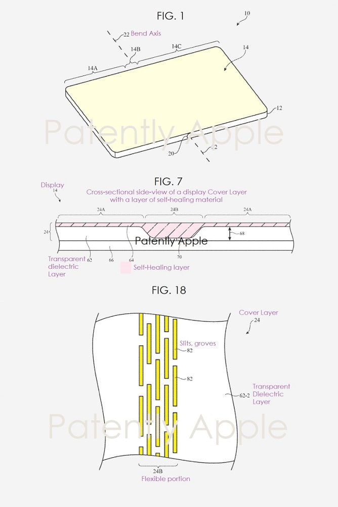 Ilustración del diseño de pantalla regenerable patentado por Apple.