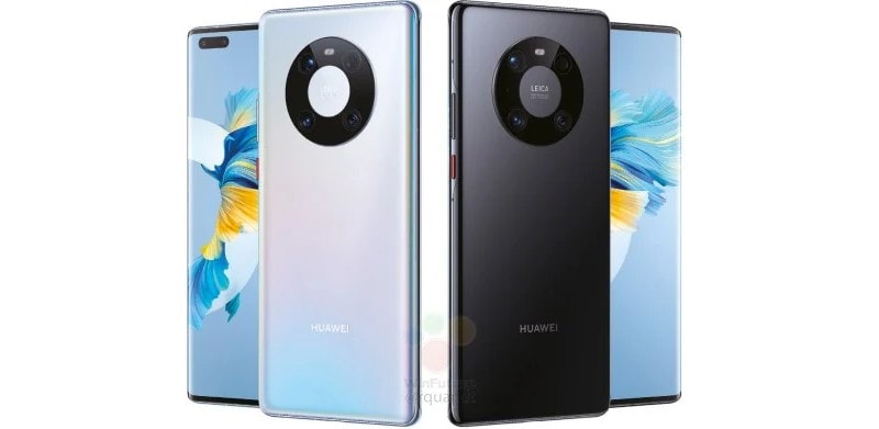 Render filtrado del diseño frontal, dorsal y lateral del Huawei Mate 40 Pro.