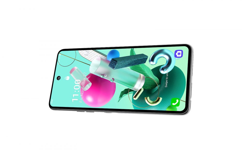 Render oficial del diseño frontal apaisado del LG K92 5G.