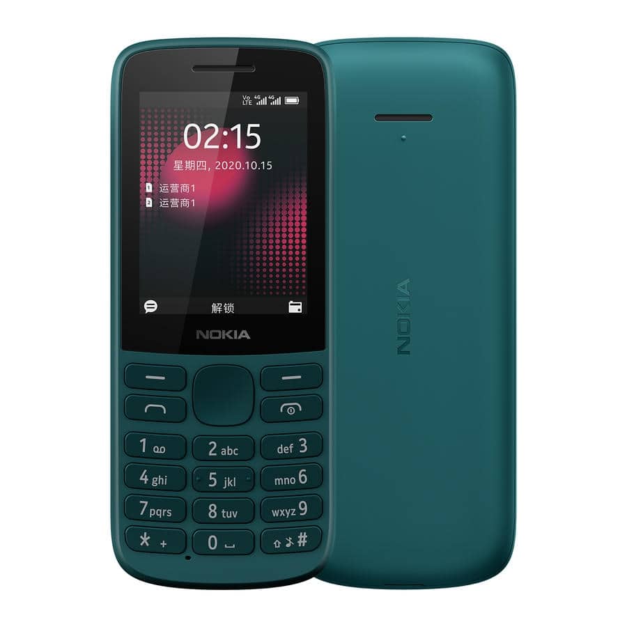 Render oficial del diseño frontal y dorsal del Nokia 215 4G.