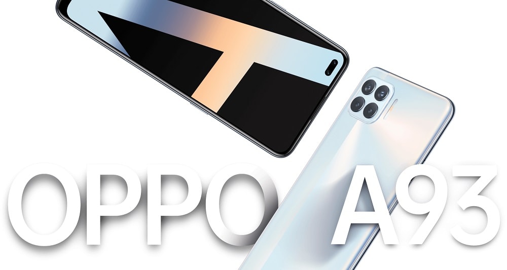 Render promocional del diseño frontal y dorsal del OPPO A93.