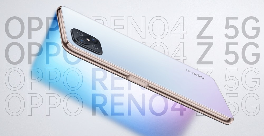 Render promocional del diseño frontal y lateral el OPPO Reno 4 Z 5G.