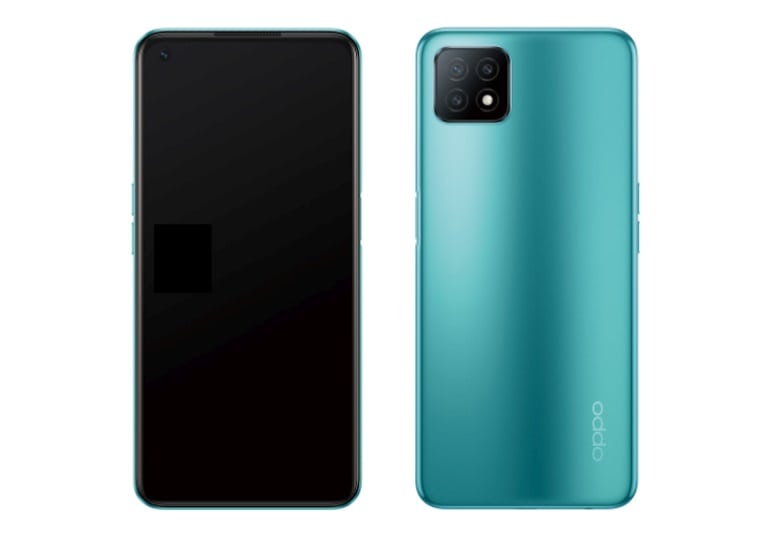 Render filtrado el diseño frontal y dorsal del OPPO A53 5G.