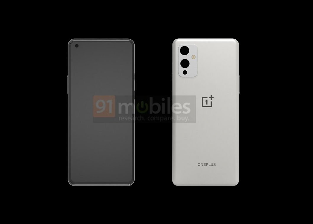 Render filtrado con el diseño frontal y dorsal del OnePlus 9.