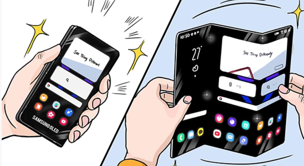 Render ilustrativo oficial de un foldable publicado por Samsung Display.