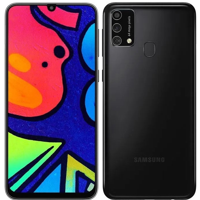 Render oficial del diseño frontal y dorsal del Samsung Galaxy M21s.