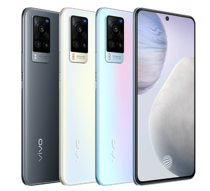 Render oficial del diseño frontal y dorsal del Vivo X60.