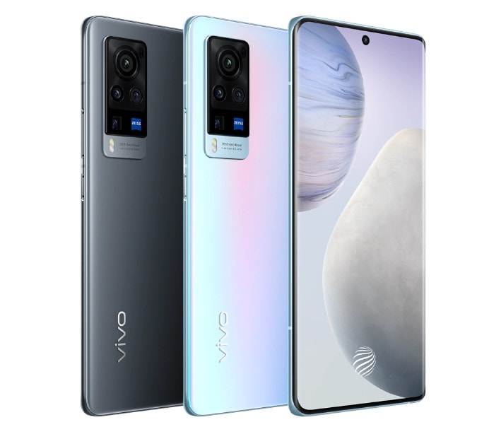 Render oficial del diseño frontal y dorsal del Vivo X60 Pro.