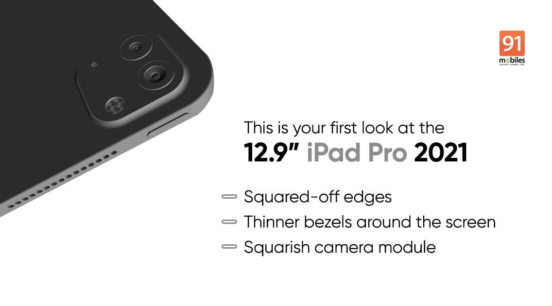 Infografía ilustrativa del sitio 91 Mobiles sobre el diseño de la iPad Pro (2021) de 12,9''.
