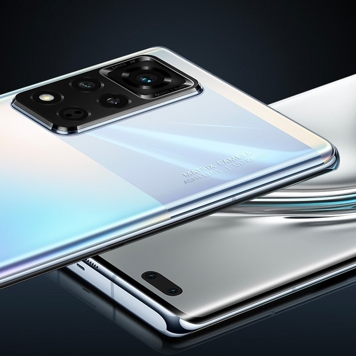 Render oficial del diseño frontal y dorsal parcial del Honor V40.