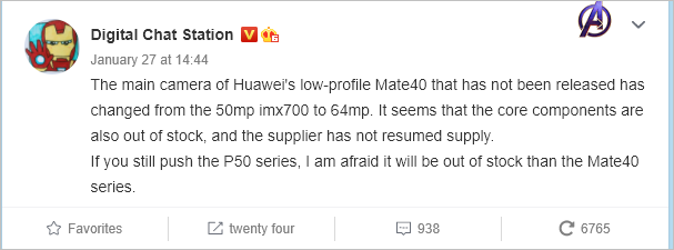 Características del Huawei Mate 40E filtradas por Digital Chat Station.
