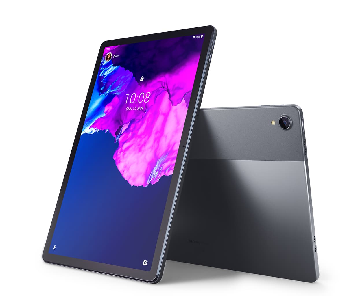Render oficial del diseño frontal y dorsal de la Lenovo Tab P11.
