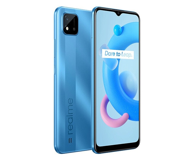 Render oficial del Realme C20 con una cámara en cada frente.