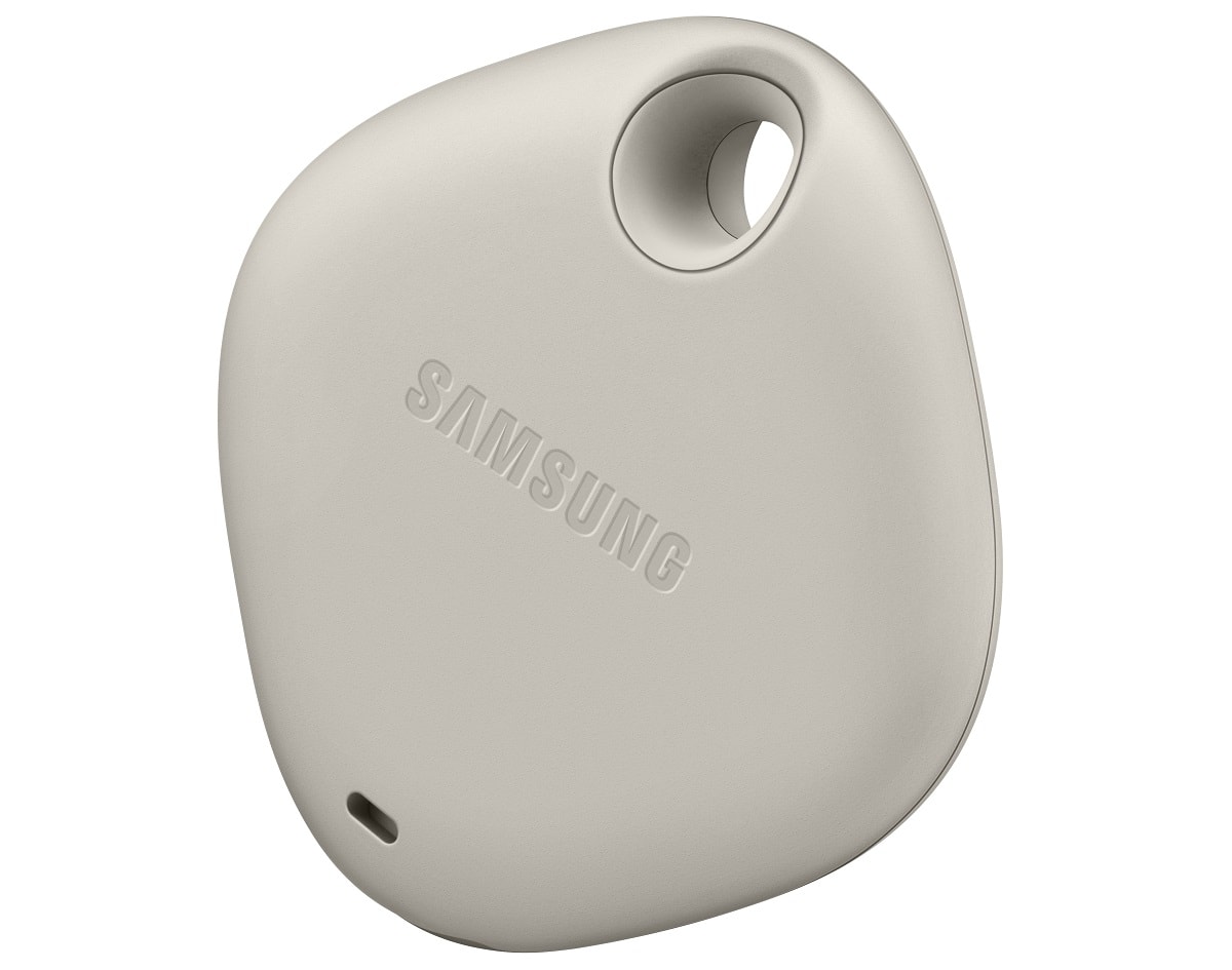 Render oficial del diseño de la Samsung SmartTag color blanco.