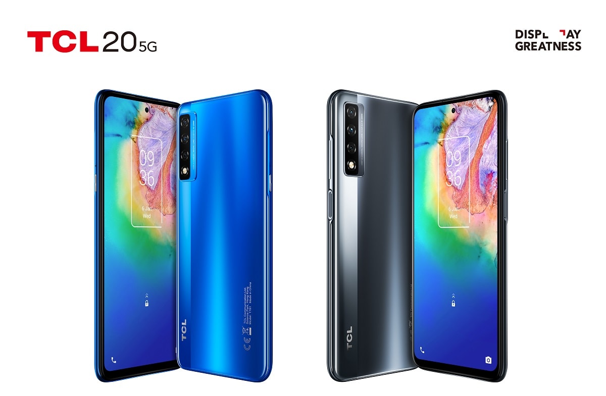 Render oficial del diseño frontal y dorsal del TCL 20 5G.