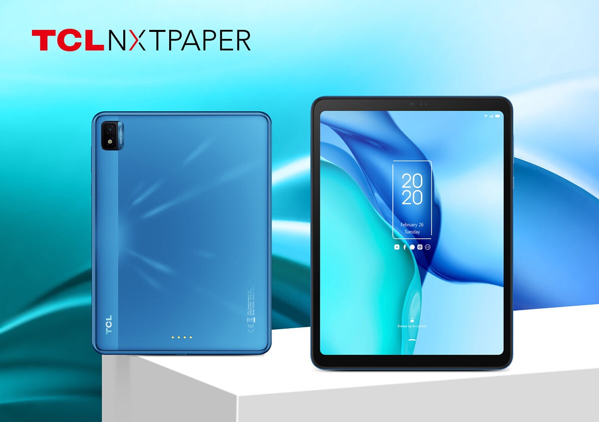 Render oficial del diseño frontal y dorsal de la TCL NXTPAPER.