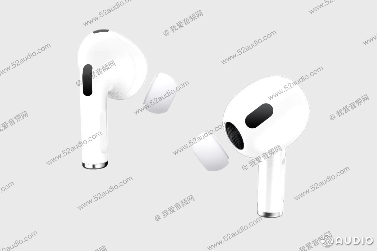 Render filtrado del diseño de los Apple AirPods 3.