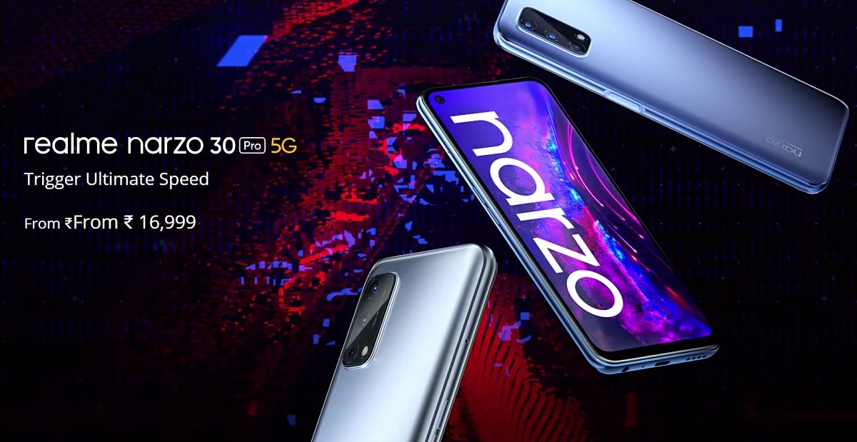 Render promocional del OPPO Realme Narzo 30 Pro en dos colores.