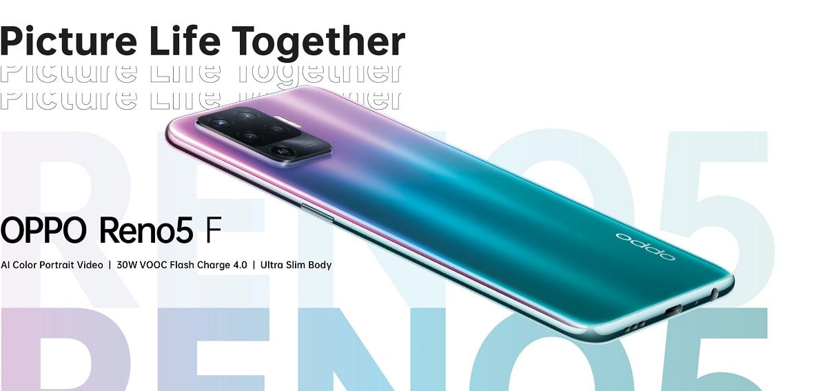 Render oficial del diseño posterior del OPPO Reno5 F.