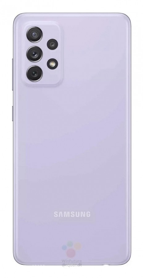 Render oficial filtrado del diseño dorsal del Samsung Galaxy A72 5G.