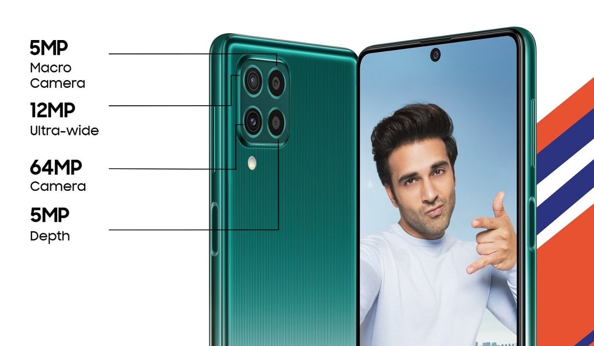 Infografía oficial de la cámara dorsal del Samsung Galaxy F62. 