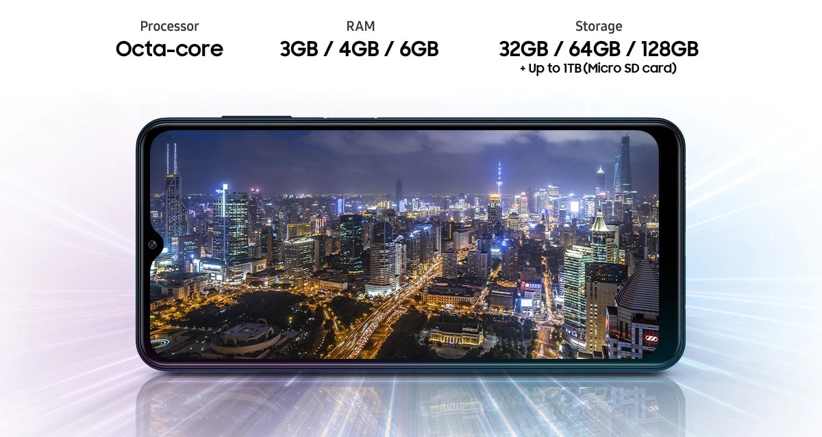 Infografía oficial de las configuraciones de memorias del Samsung Galaxy M12.