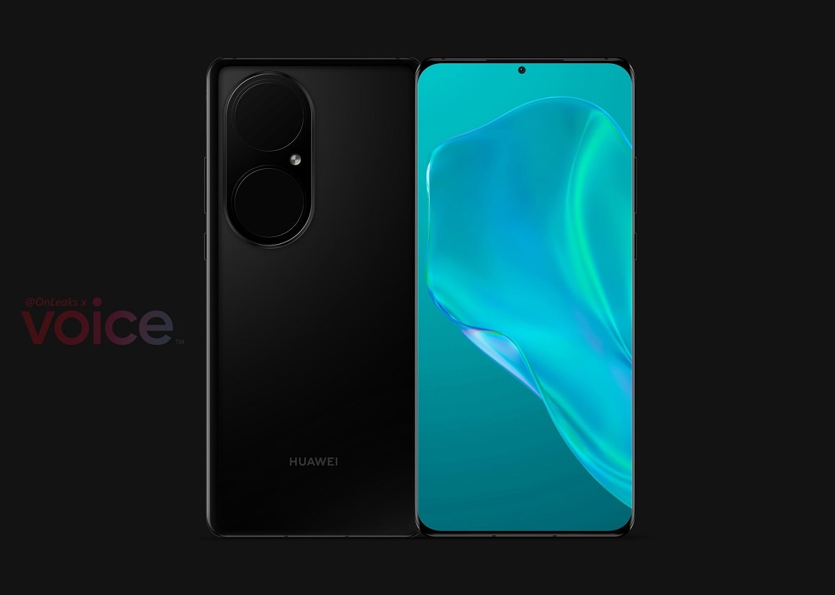 Imagen CAD del diseño frontal y dorsal del Huawei P50 Pro.