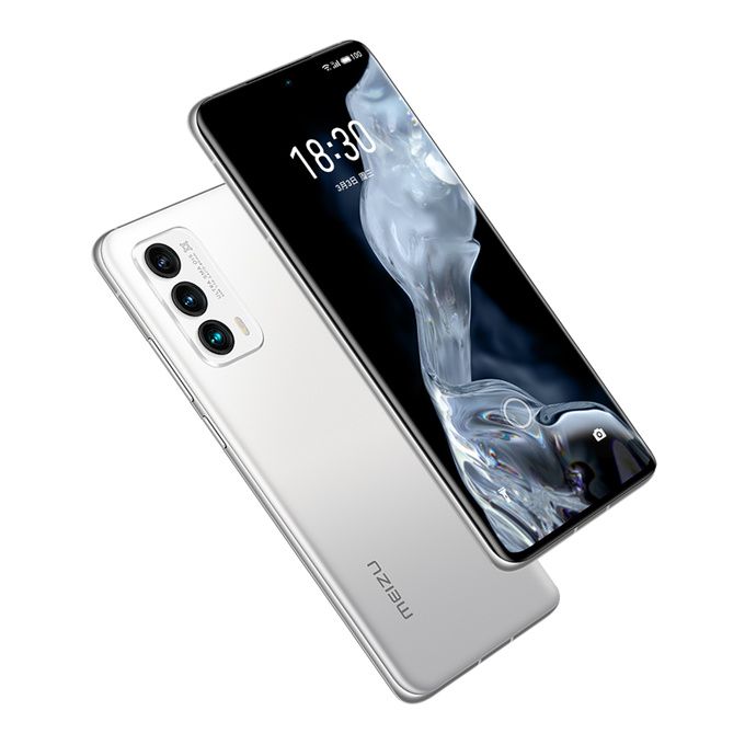Render oficial del diseño frontal, dorsal y lateral del Meizu 18.