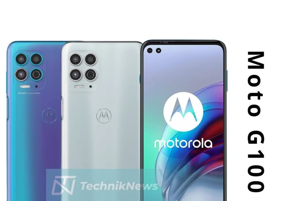 Render filtrado del diseño frontal y dorsal del Motorola Moto G100.