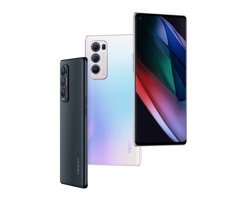 Render oficial del diseño frontal, dorsal y lateral del OPPO Find X3 Neo.