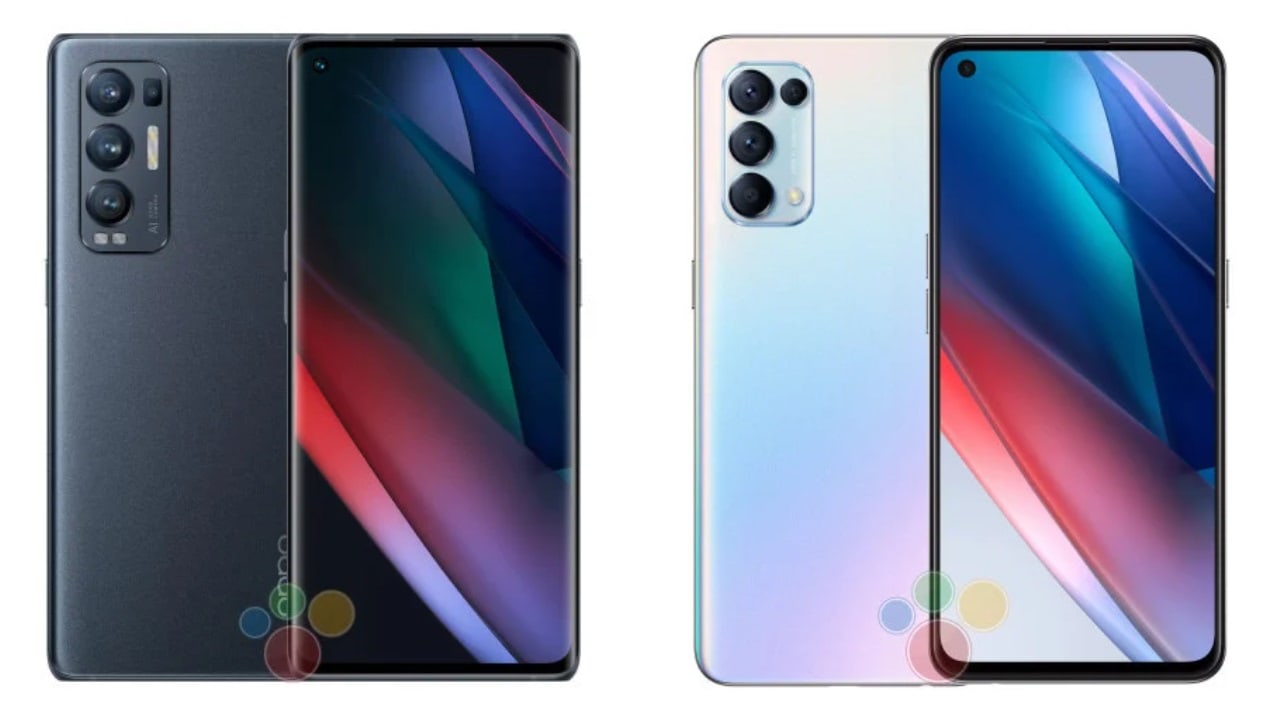 Render filtrado del diseño frontal y dorsal de los OPPO Find X3 Neo y Find X3 Lite.