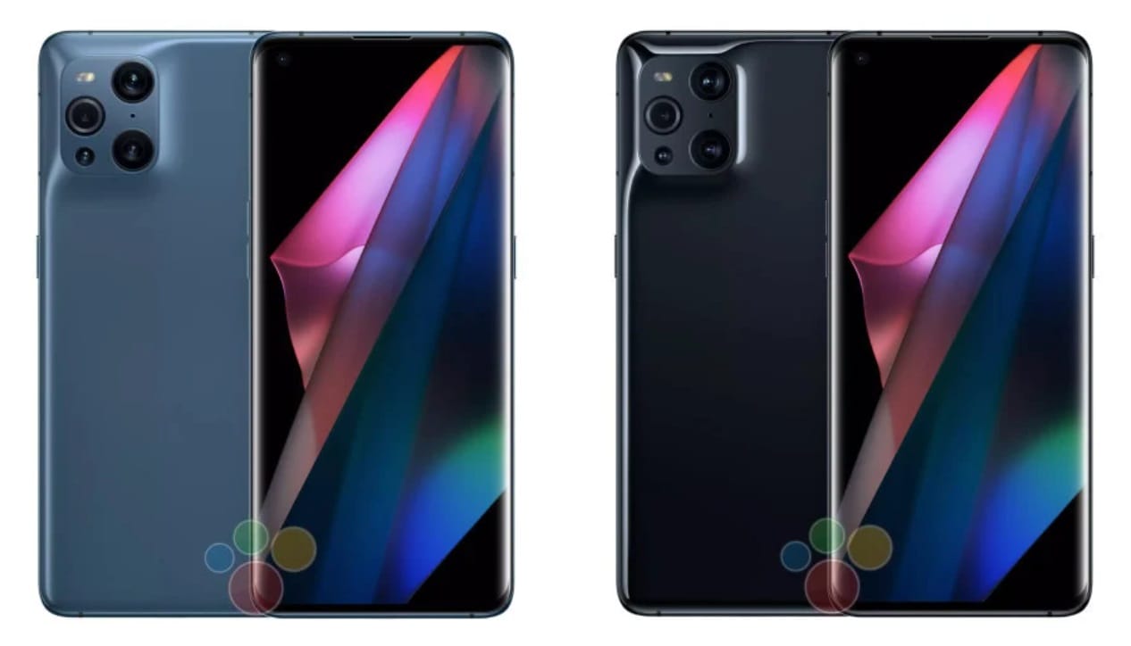 Render filtrado del diseño frontal y dorsal del OPPO Find X3 Pro.