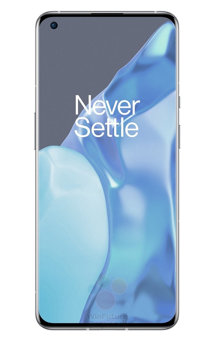 Render filtrado del diseño frontal del OnePlus 9 Pro.
