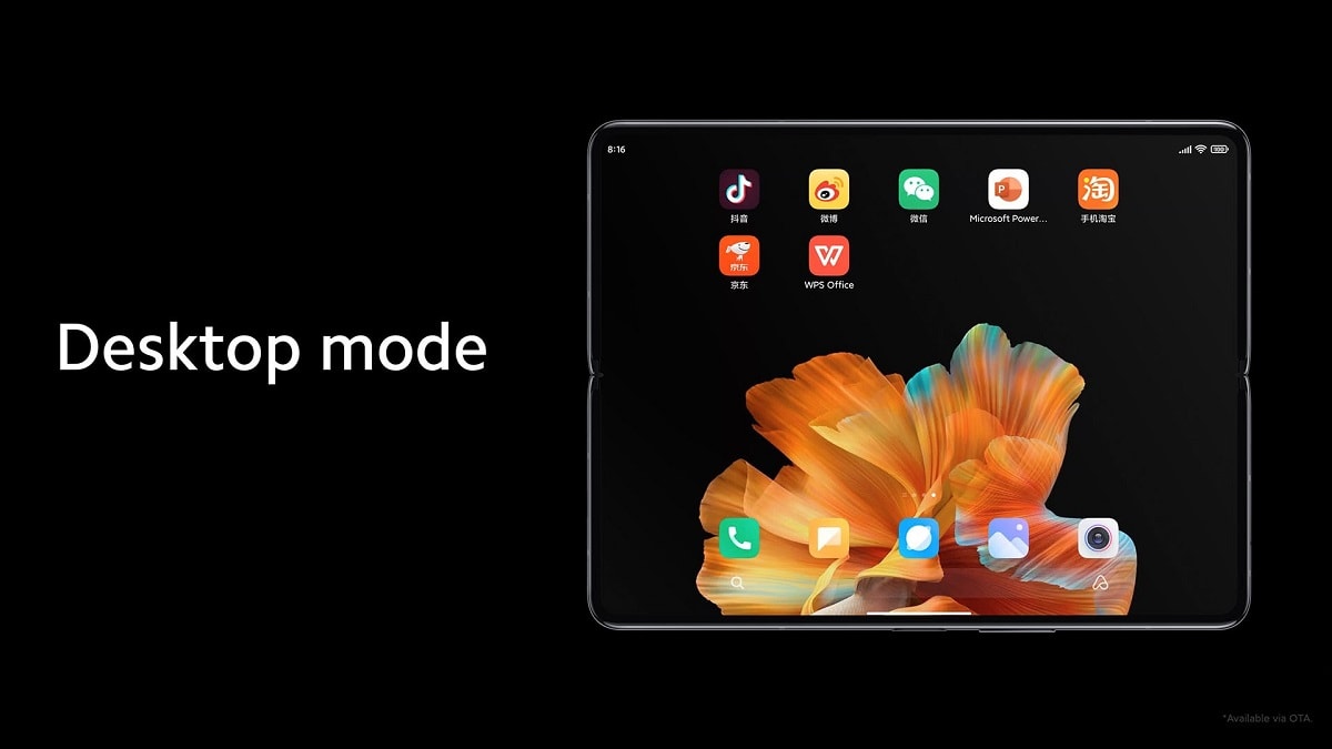 Render ilustrativo del Modo Escritorio del Xiaomi Mi Mix Fold.
