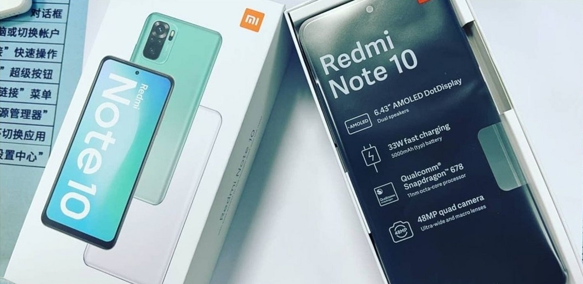 Fotografía filtrada del Xiaomi Redmi Note 10 junto a su esmpaque.