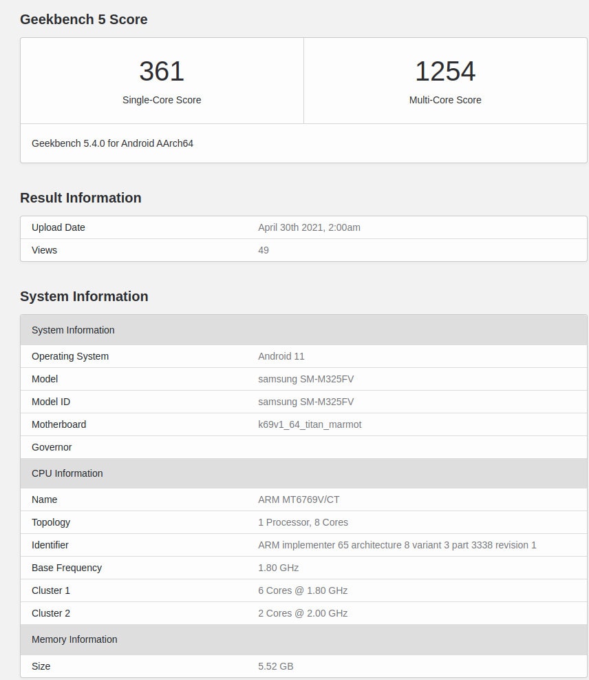 Galaxy M32 en geekbench