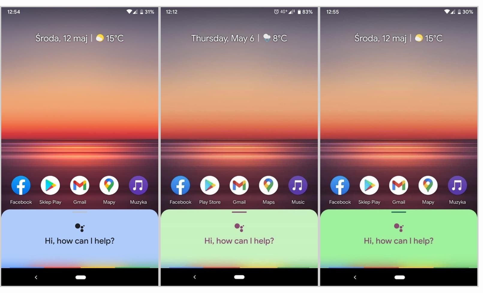 google assistant android 12 colores