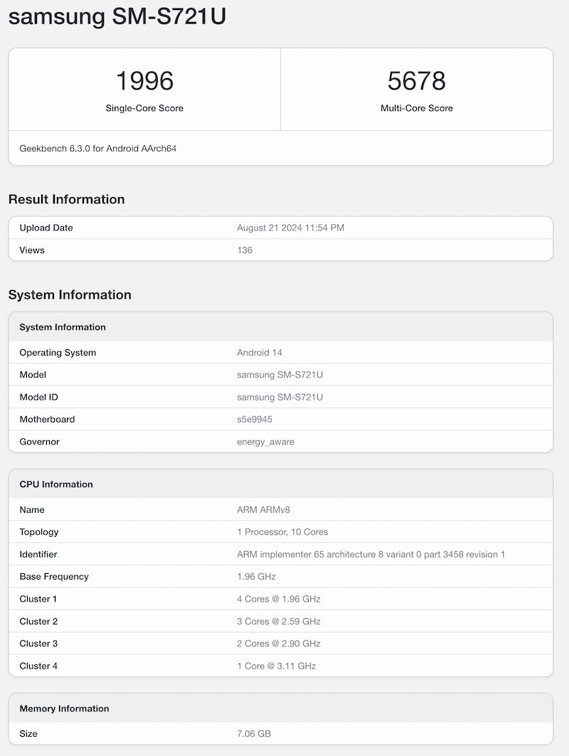 Galaxy S24 FE con chip Exynos 2400