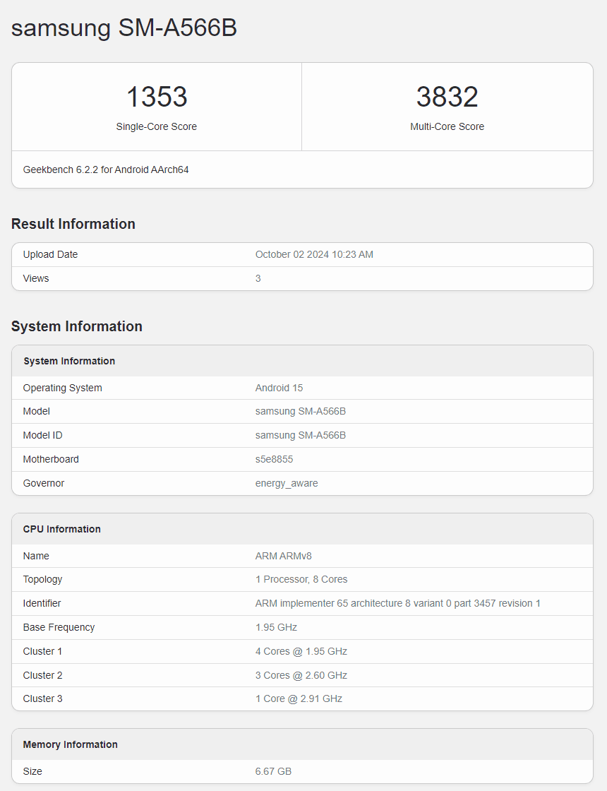 Galaxy A56 en benchmark