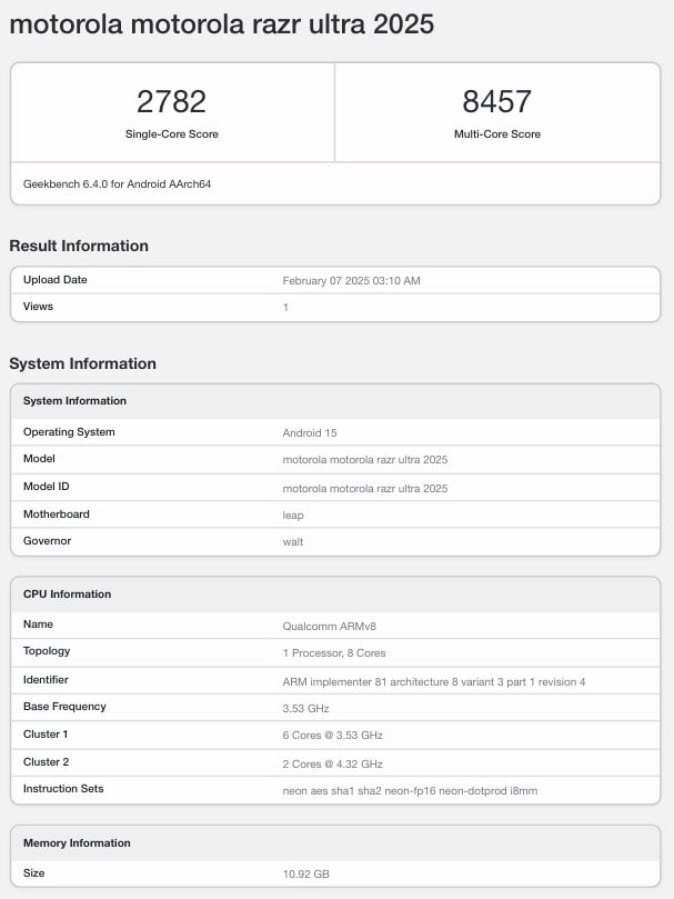 Benchmark Razr 2025