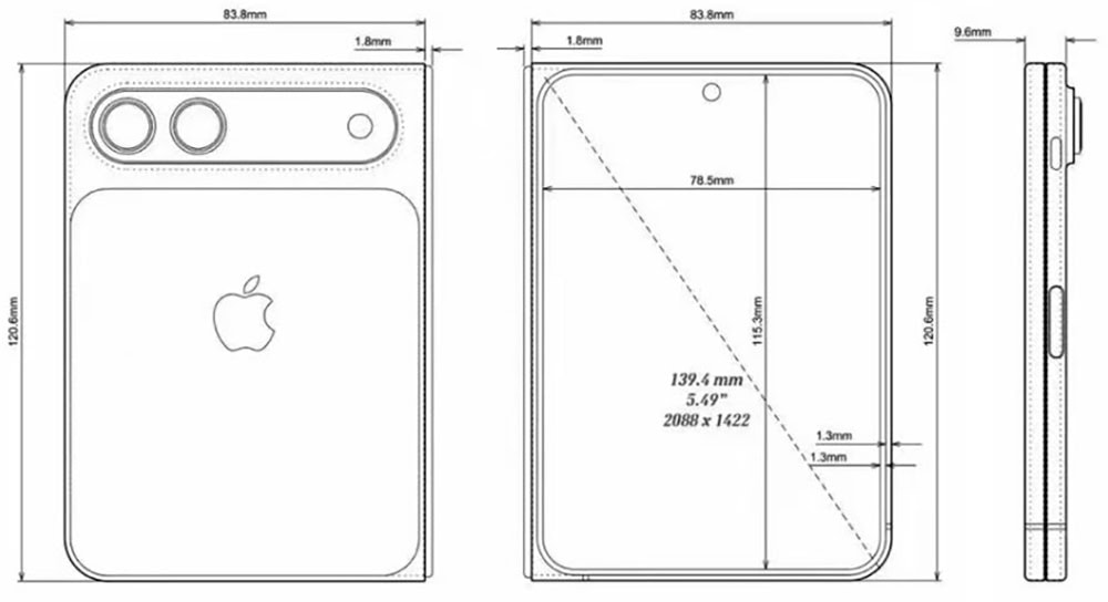 iPhone Fold dimensiones