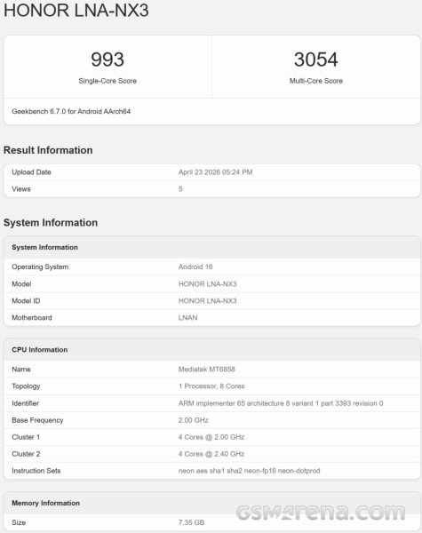 Honor 600e Geekbench