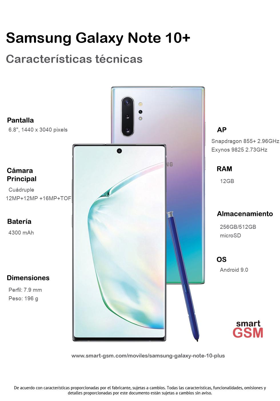 Samsung Galaxy Note 10 y Note 10+: ficha técnica oficial